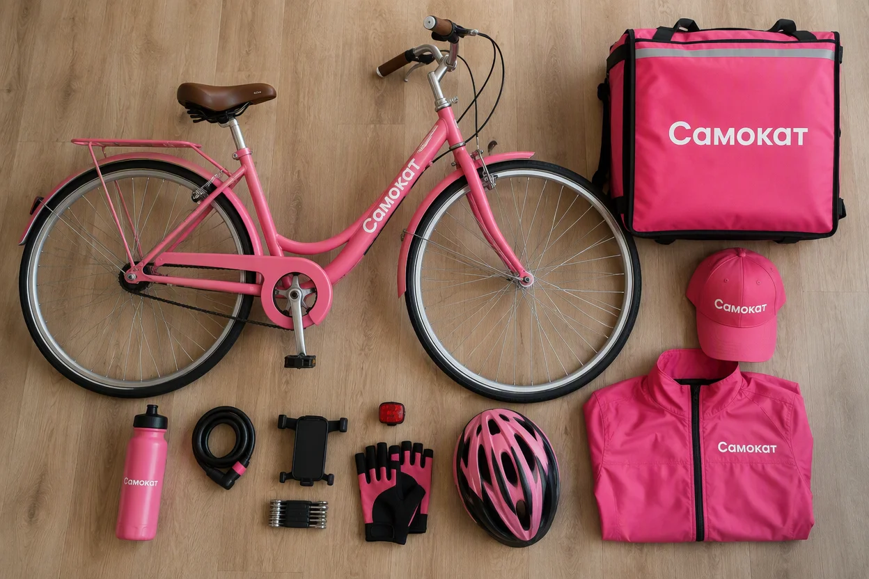 Самокат курьер на авто — велосипед и форма вместо автомобиля в партнёрской доставке