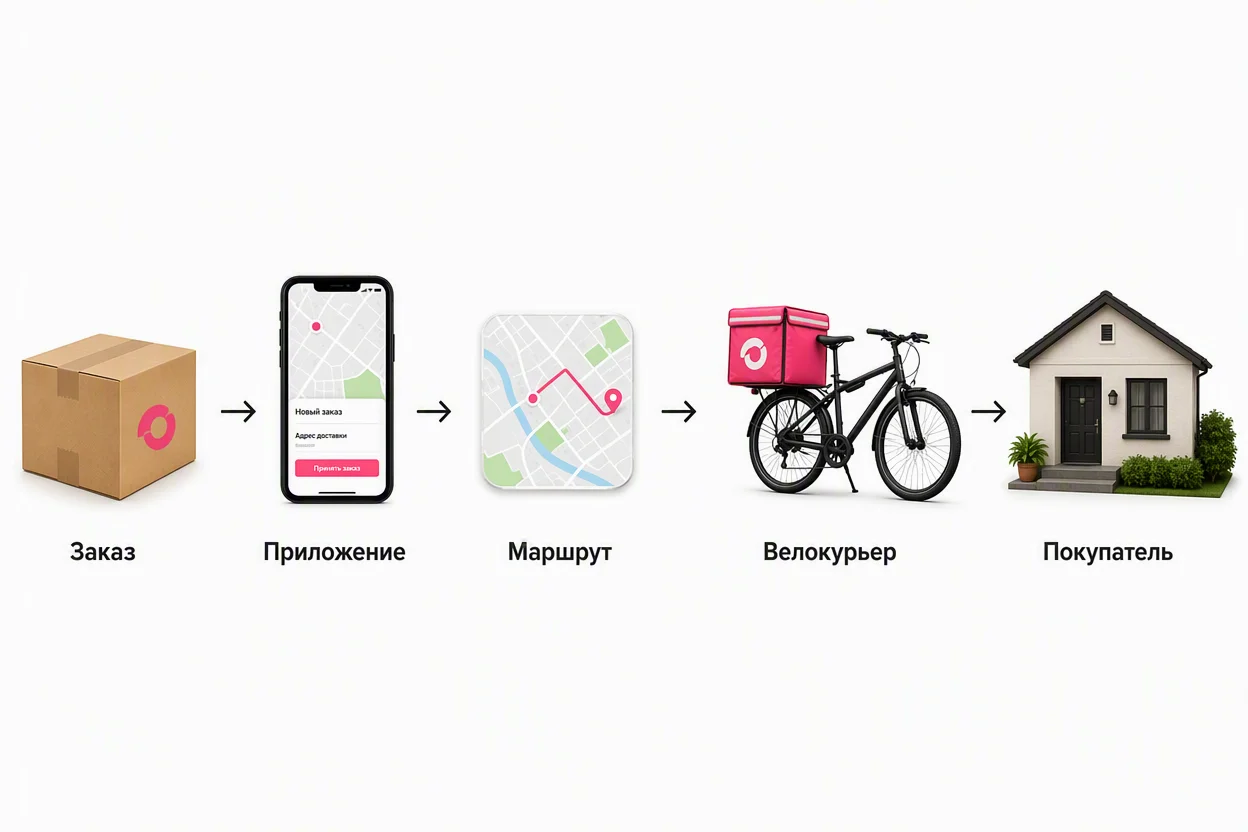 Схема самокат работа курьером: заказ, приложение, маршрут и доставка — инфографика этапов