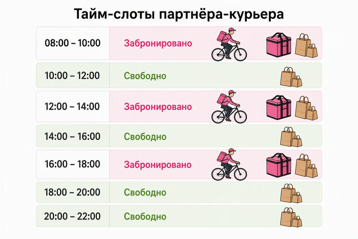 Как работает тайм-слот курьера-партнёра Самокат — схема бронирования по часам