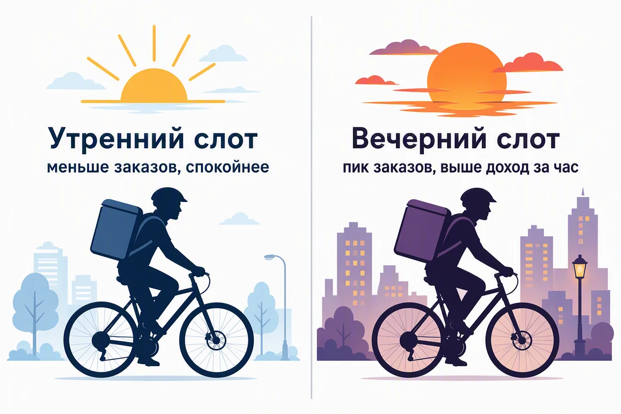 Гибкий график курьера-партнёра — сравнение утренних и вечерних слотов