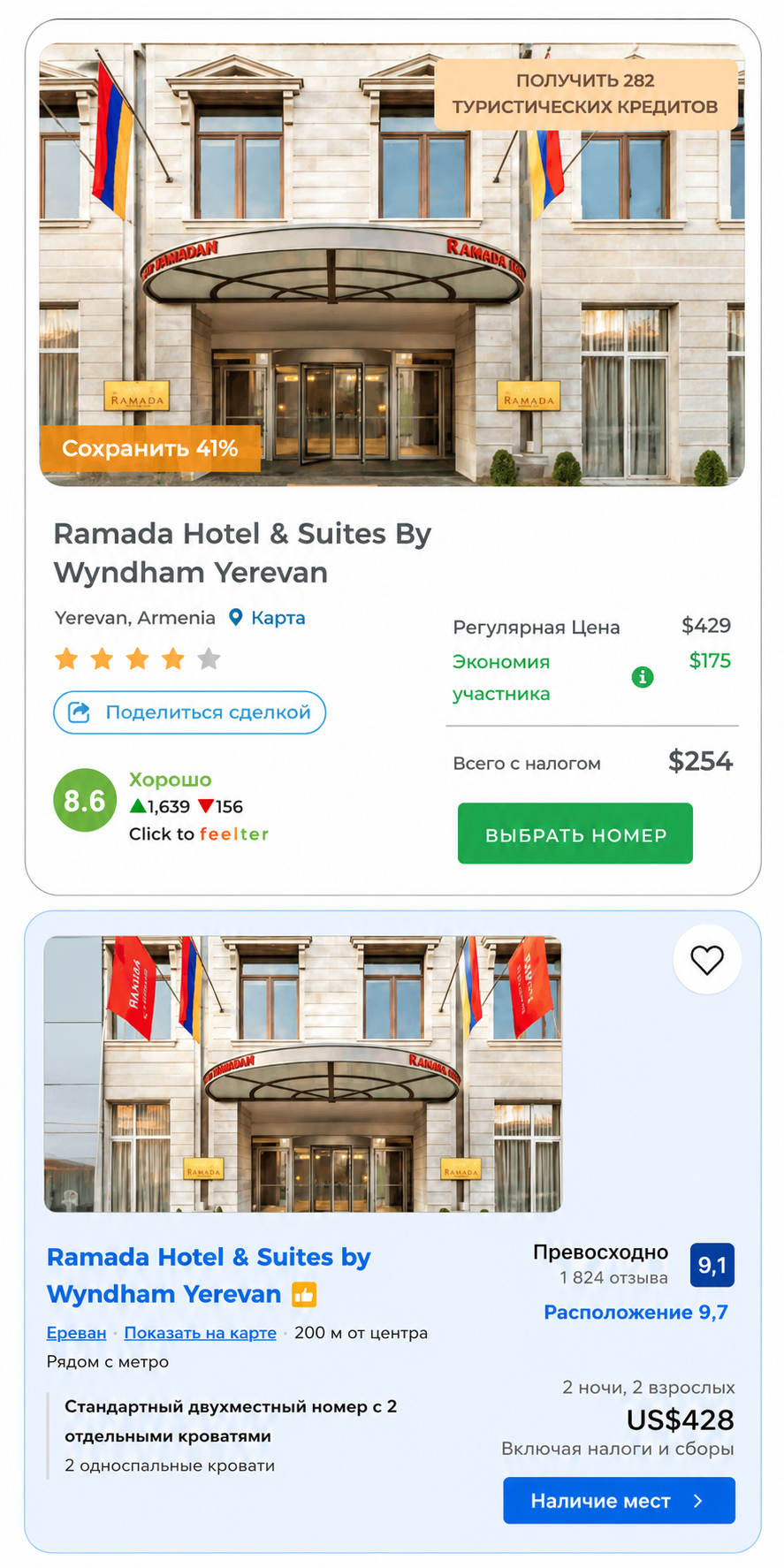 Сравнение цены отеля: платформа vs Booking