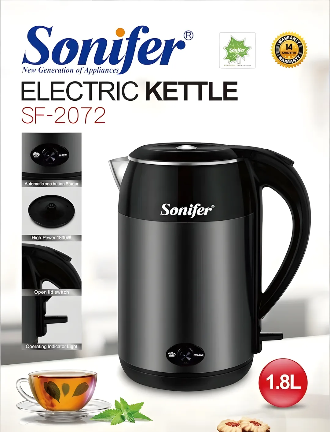 Электрический Elektr choynak Sonifer SF-2072, мощность 1800 Вт, объем 1,8 л