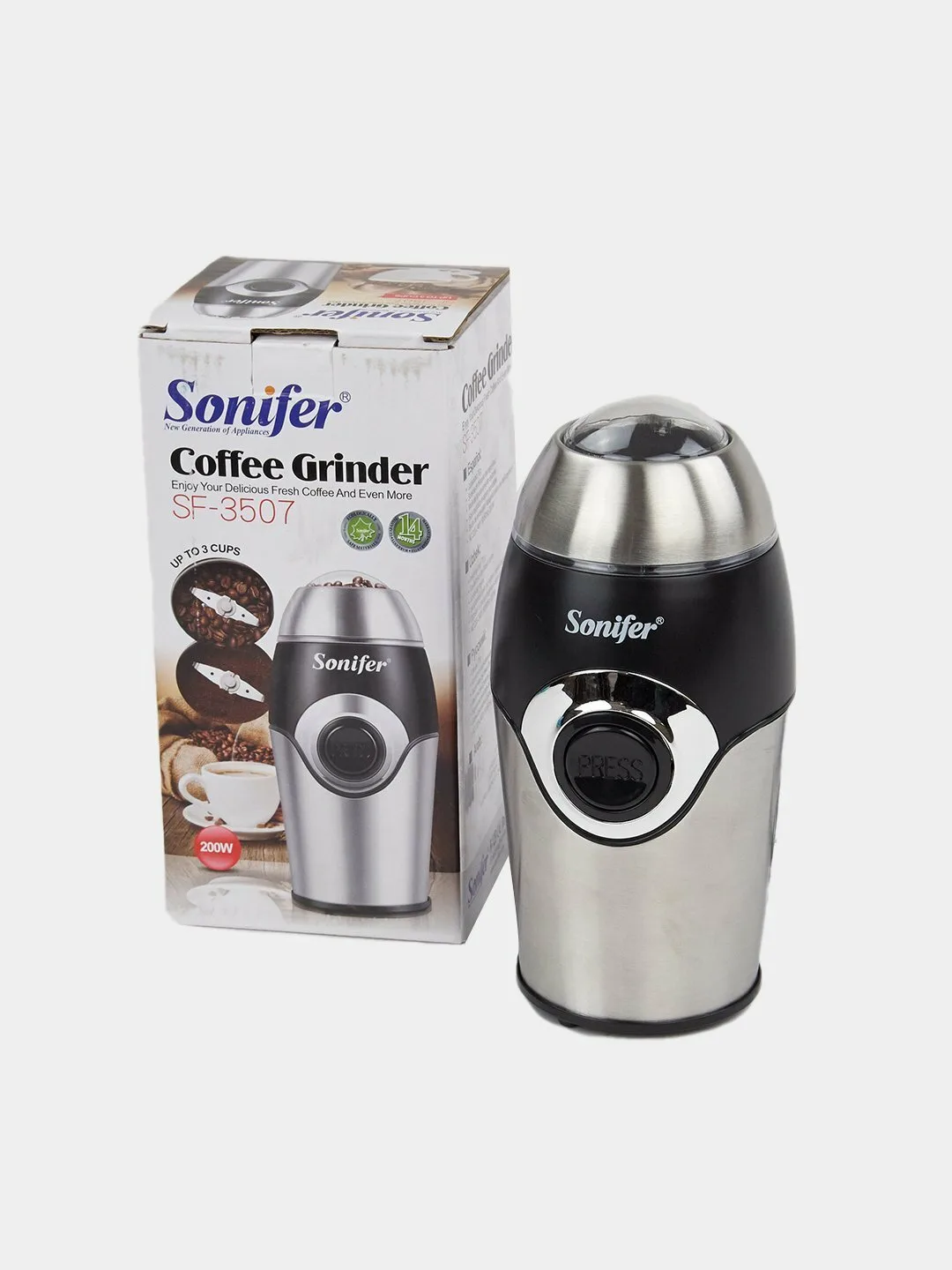 Kofe maydalagich Sonifer SF-3507, 280 Вт, 50 г, 3 степени помола, регулировка, импульсный режим