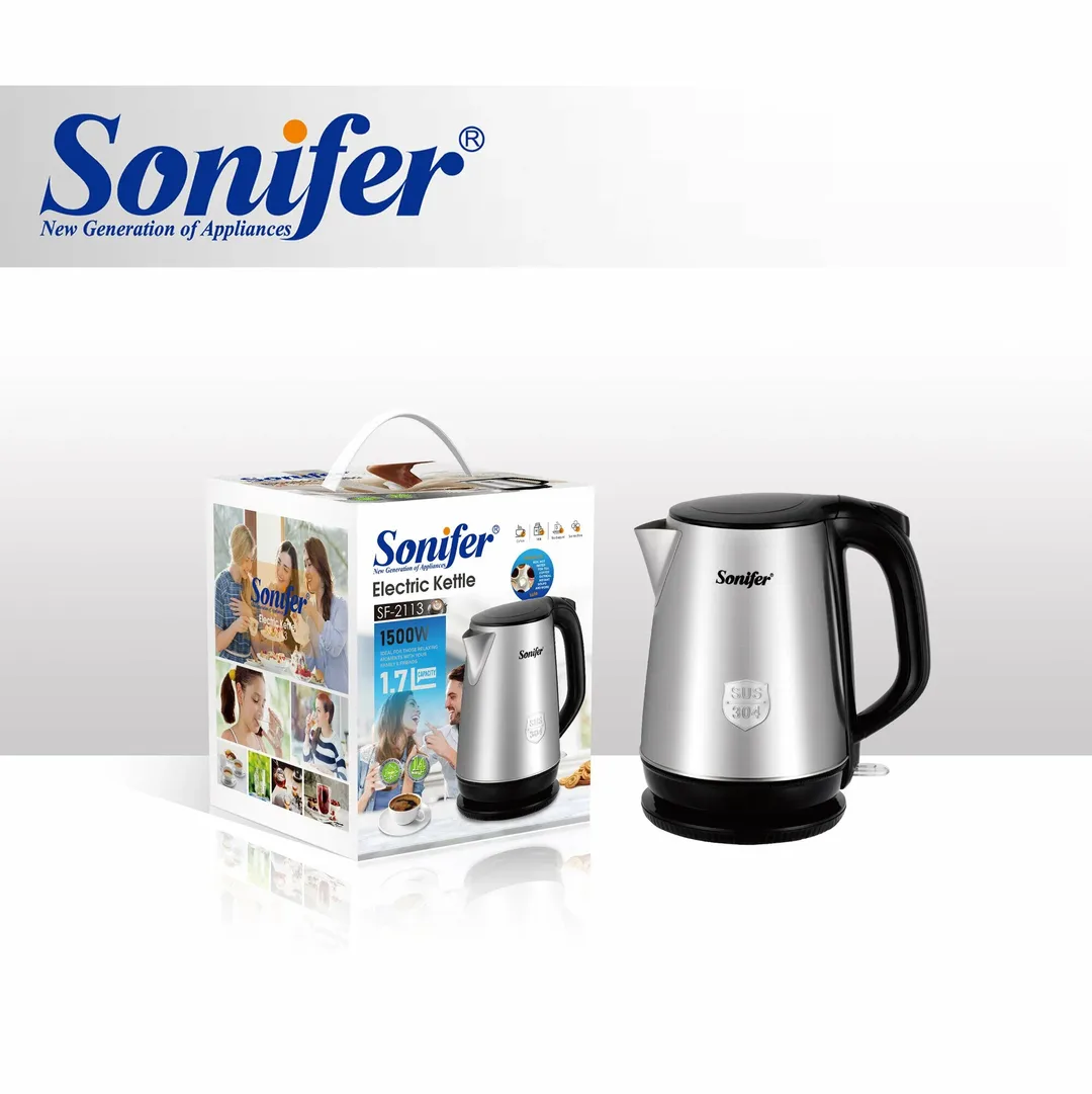 Электрический чайник Sonifer SF-2113, нержавеющая сталь, 1.7л, 1500 Вт, съемный фильтр