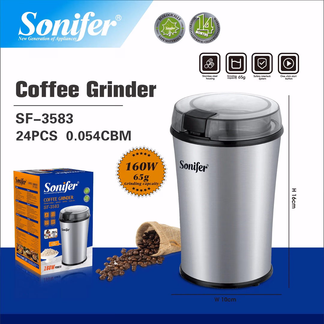 Kofe maydalagich Sonifer SF-3583, 160Вт, ротационный нож, серебристо-черная - 3