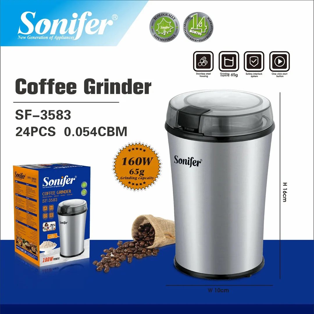 Kofe maydalagich Sonifer SF-3583, 160Вт, ротационный нож, серебристо-черная