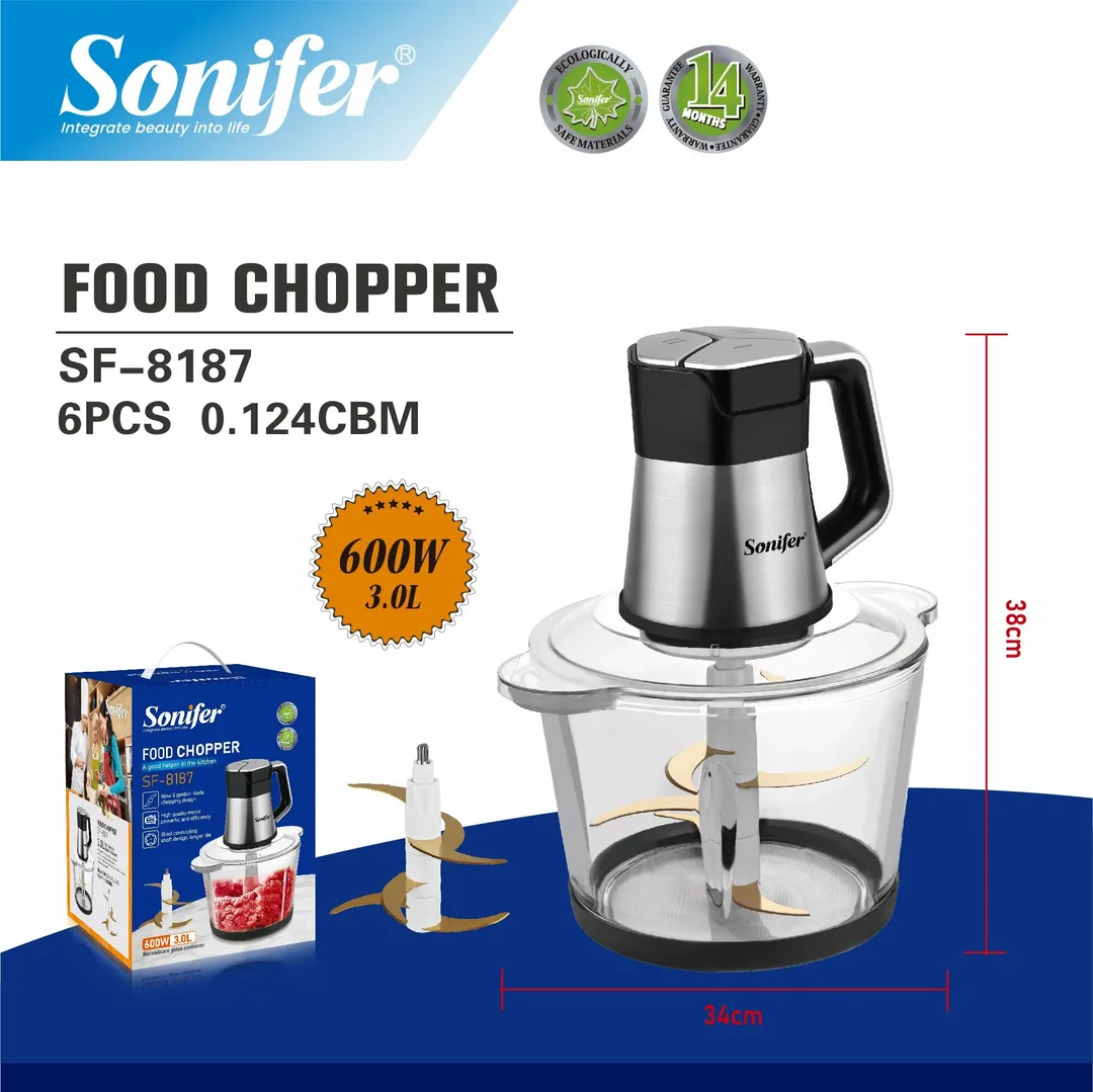 Maydalagich Sonifer SF-8187, 3 л, с золотым лезвием, электрический, 600Вт, с венчиком для взбивания