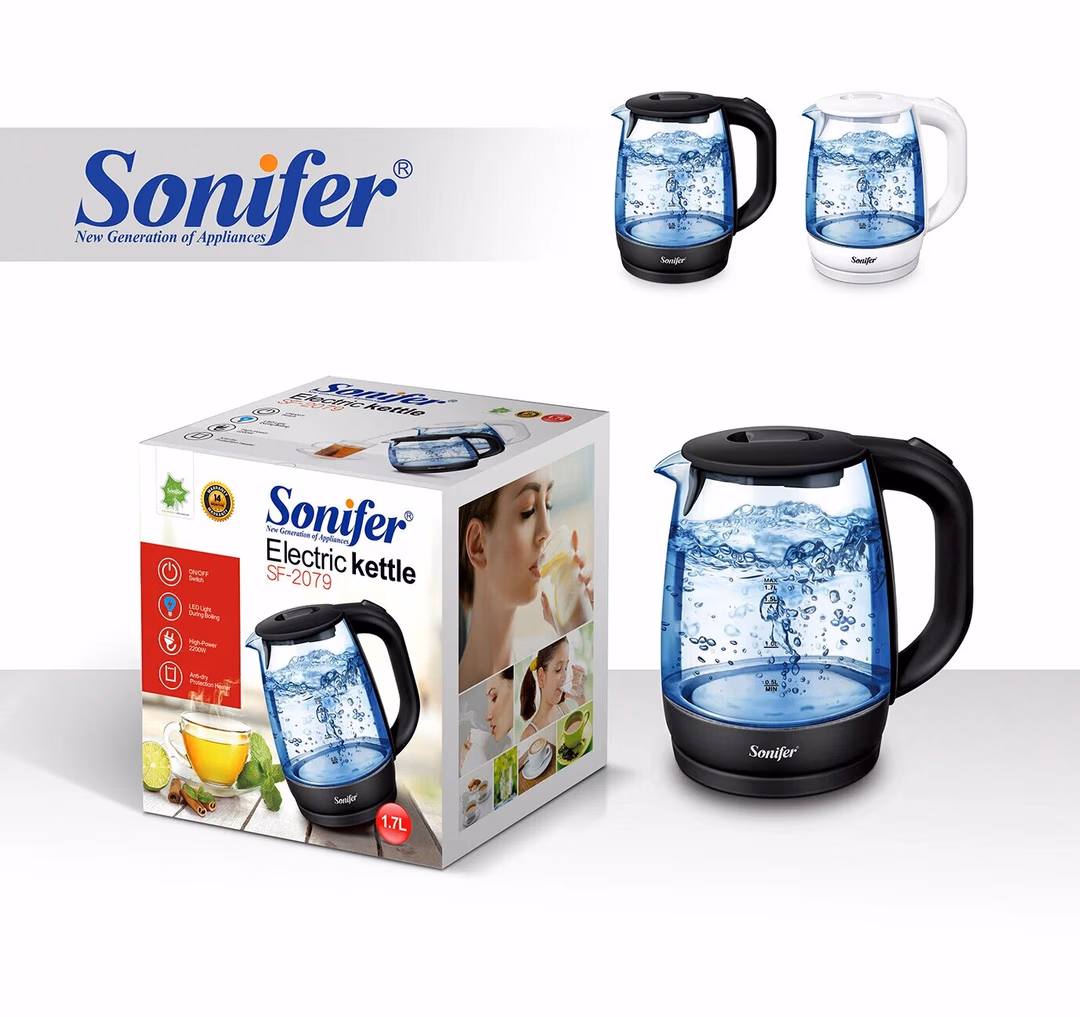 Электрический Elektr choynak Sonifer SF-2079, 2200Вт, с подсветкой, пластик/стекло, белый