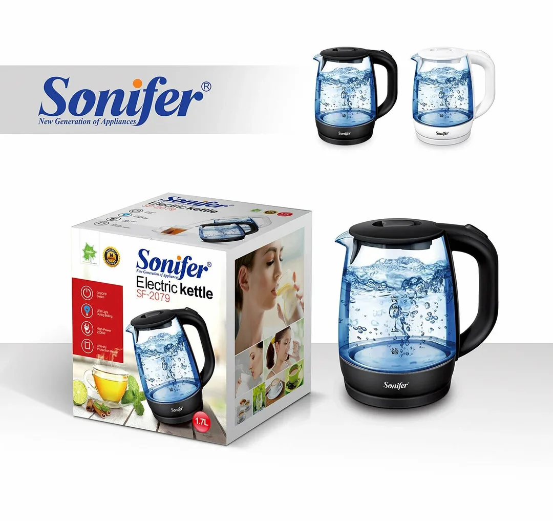 Электрический Elektr choynak Sonifer SF-2079, 2200Вт, с подсветкой, пластик/стекло, белый