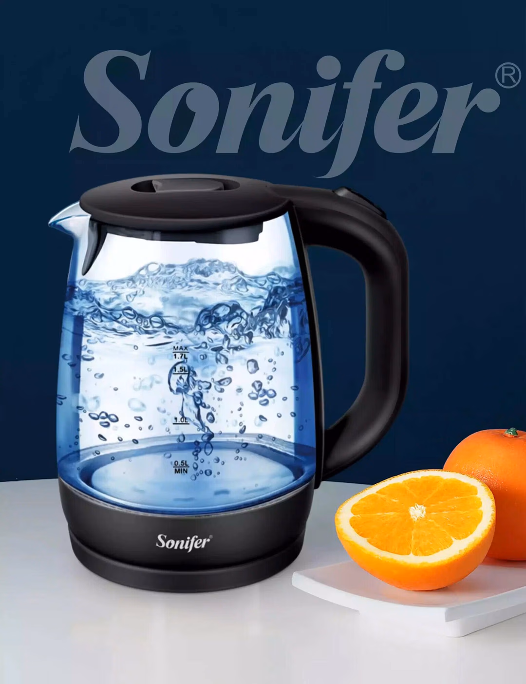 Электрический Elektr choynak Sonifer SF-2079, 2200Вт, с подсветкой, пластик/стекло, белый - 6