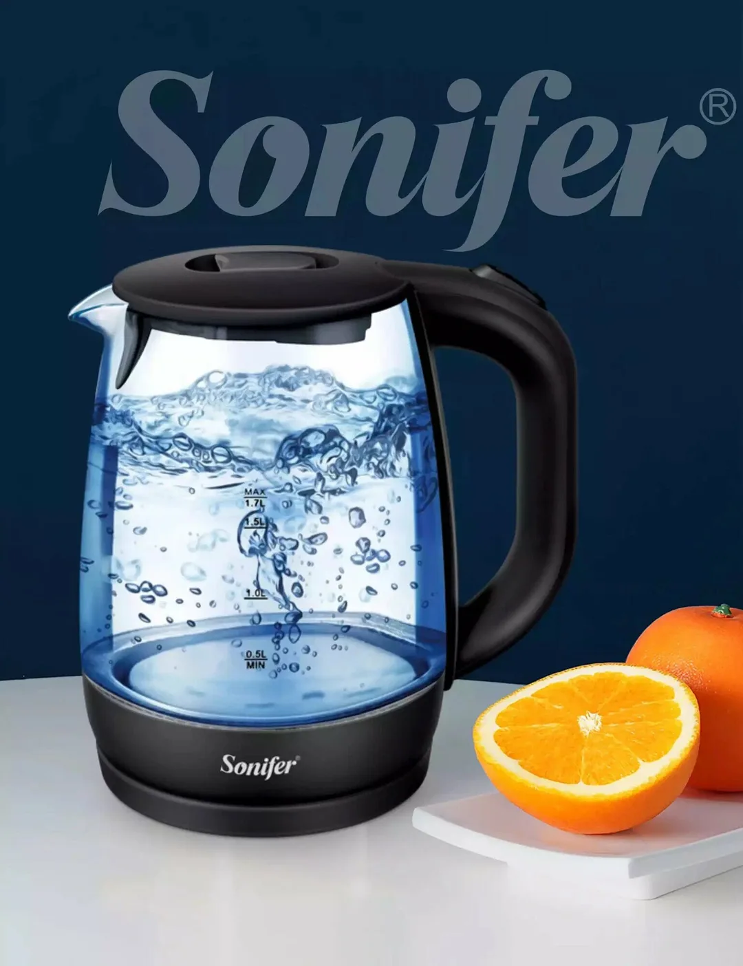 Электрический Elektr choynak Sonifer SF-2079, 2200Вт, с подсветкой, пластик/стекло, белый