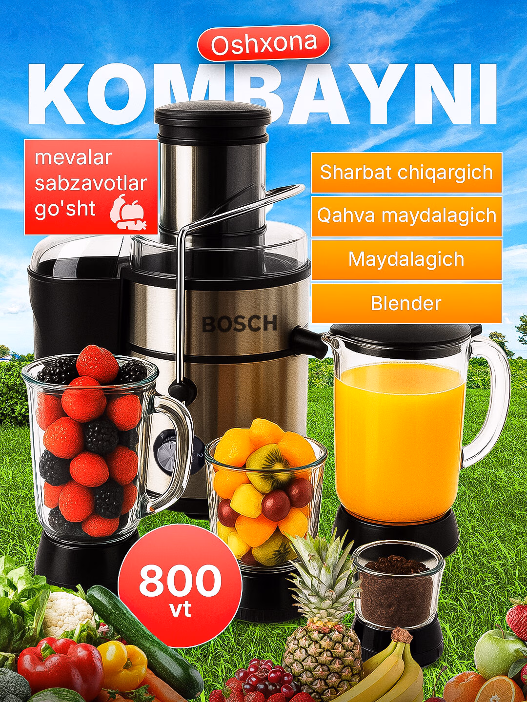 Kombayn 4 tasi 1 da 4в1, с Блендер, Maydalagich, Kofe maydalagich, 2 скорости, импульсная функция, 1000Вт - 10