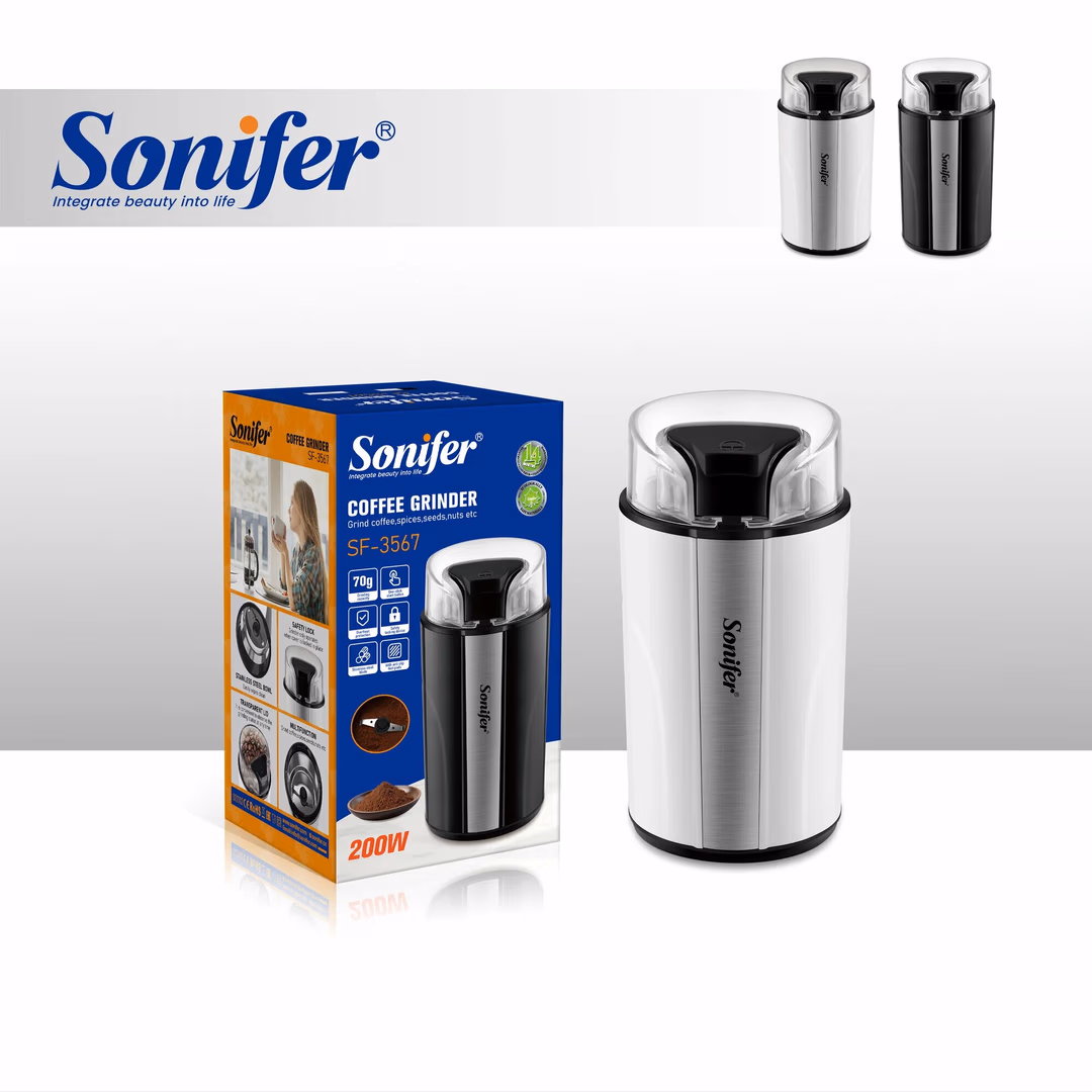 Kofe maydalagich Sonifer SF-3567, 200Вт, ротационный нож, серебристо-черная