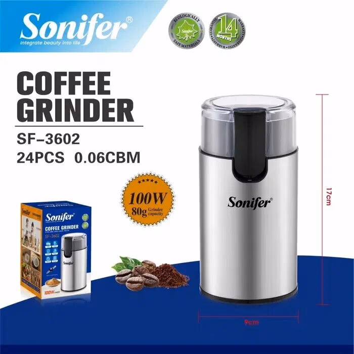 Kofe maydalagich Sonifer SF-3602, 100Вт, ротационный нож, серебристо-черная - 2