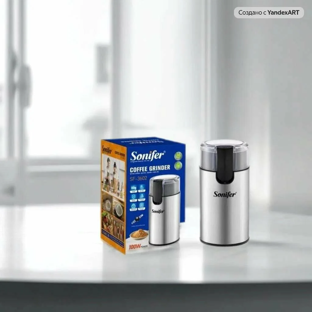Kofe maydalagich Sonifer SF-3602, 100Вт, ротационный нож, серебристо-черная