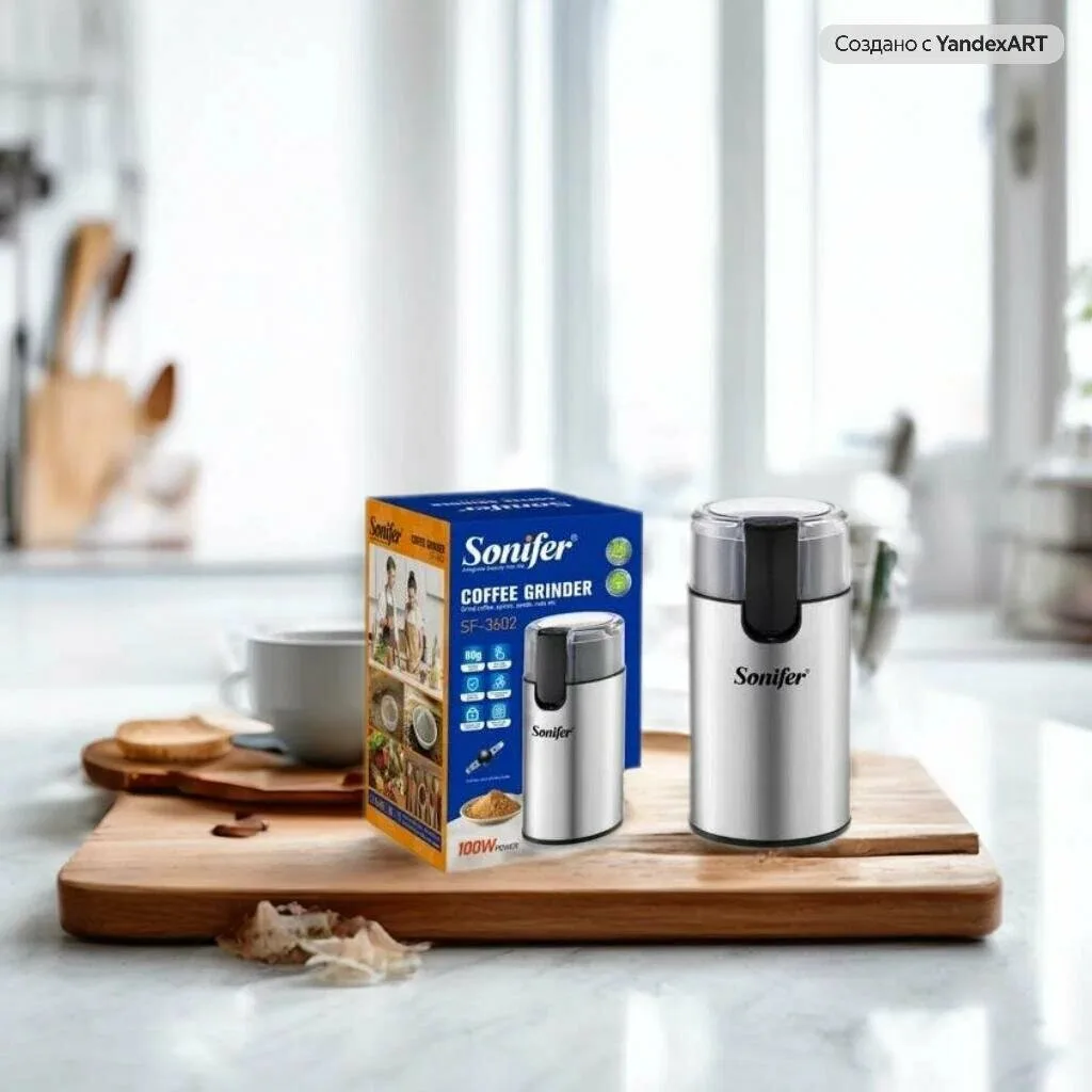 Kofe maydalagich Sonifer SF-3602, 100Вт, ротационный нож, серебристо-черная