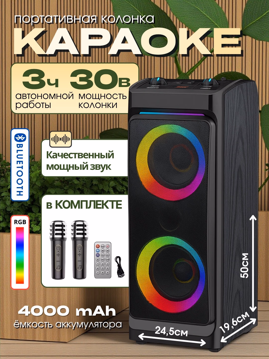 Portativ karaoke kalonka, simsiz kalonka с микрофоном Bluetooth, с пультом - 2