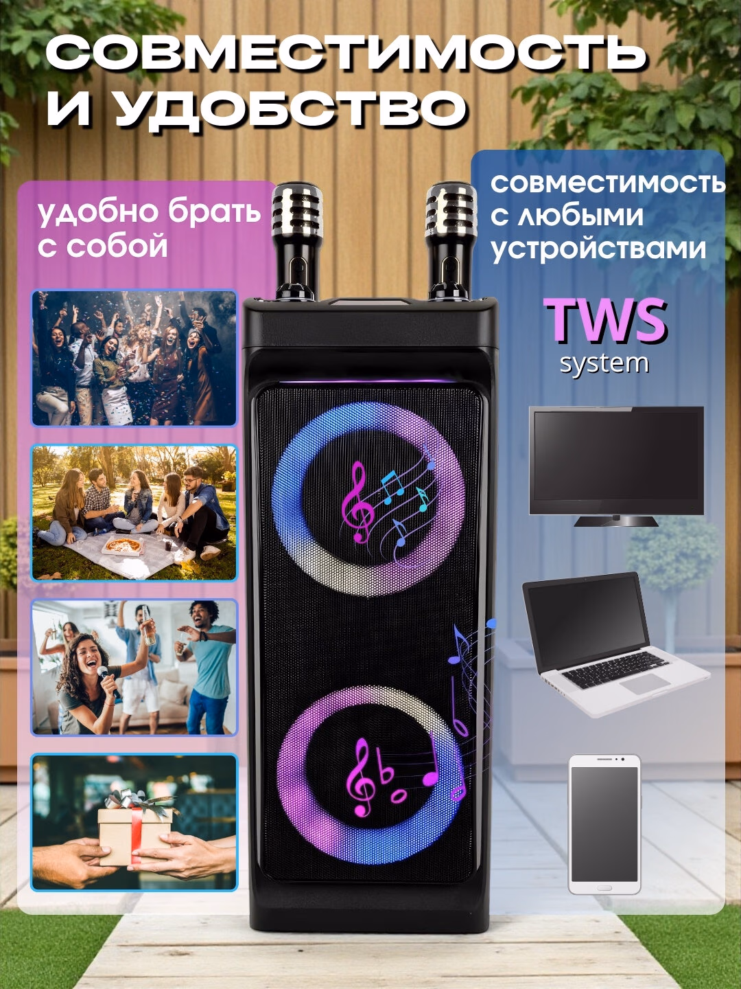 Portativ karaoke kalonka, simsiz kalonka с микрофоном Bluetooth, с пультом - 5