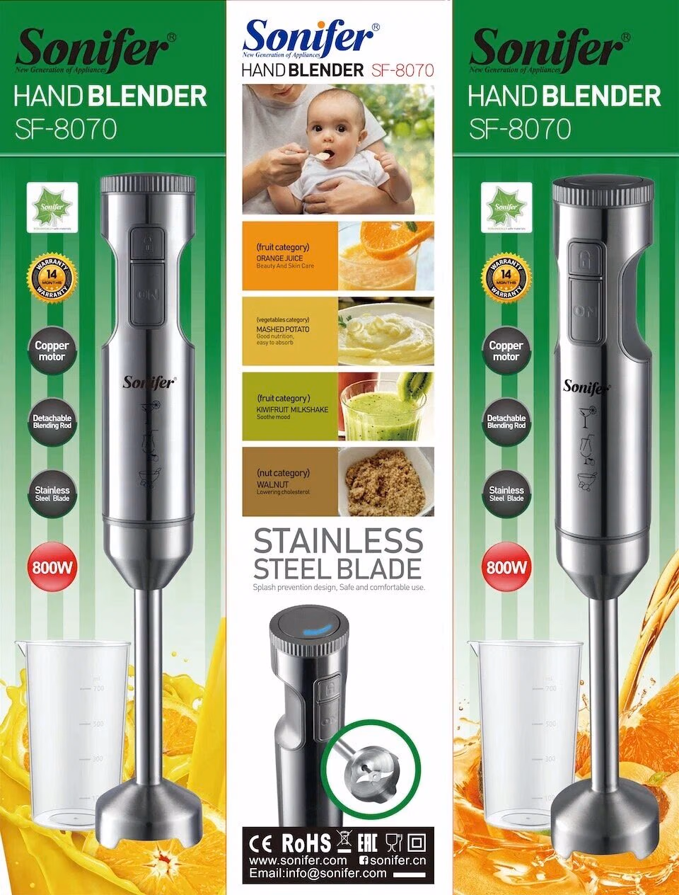 Qo'l blenderi Sonifer SF-8070, 0.8 л, 800 Вт турбо - 2