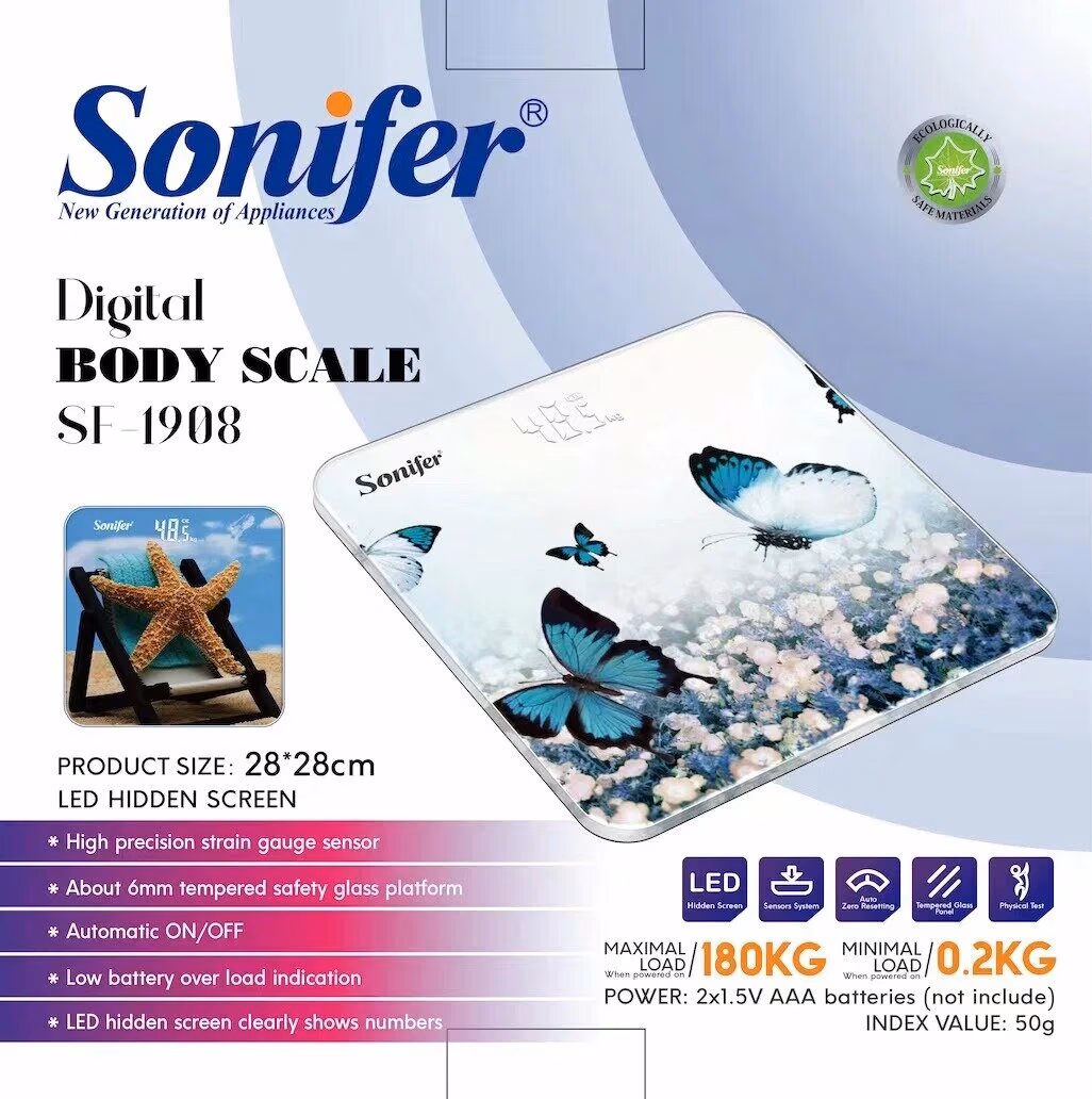 Напольные весы Sonifer SF-1908, нагрузка до 180 кг, электронные