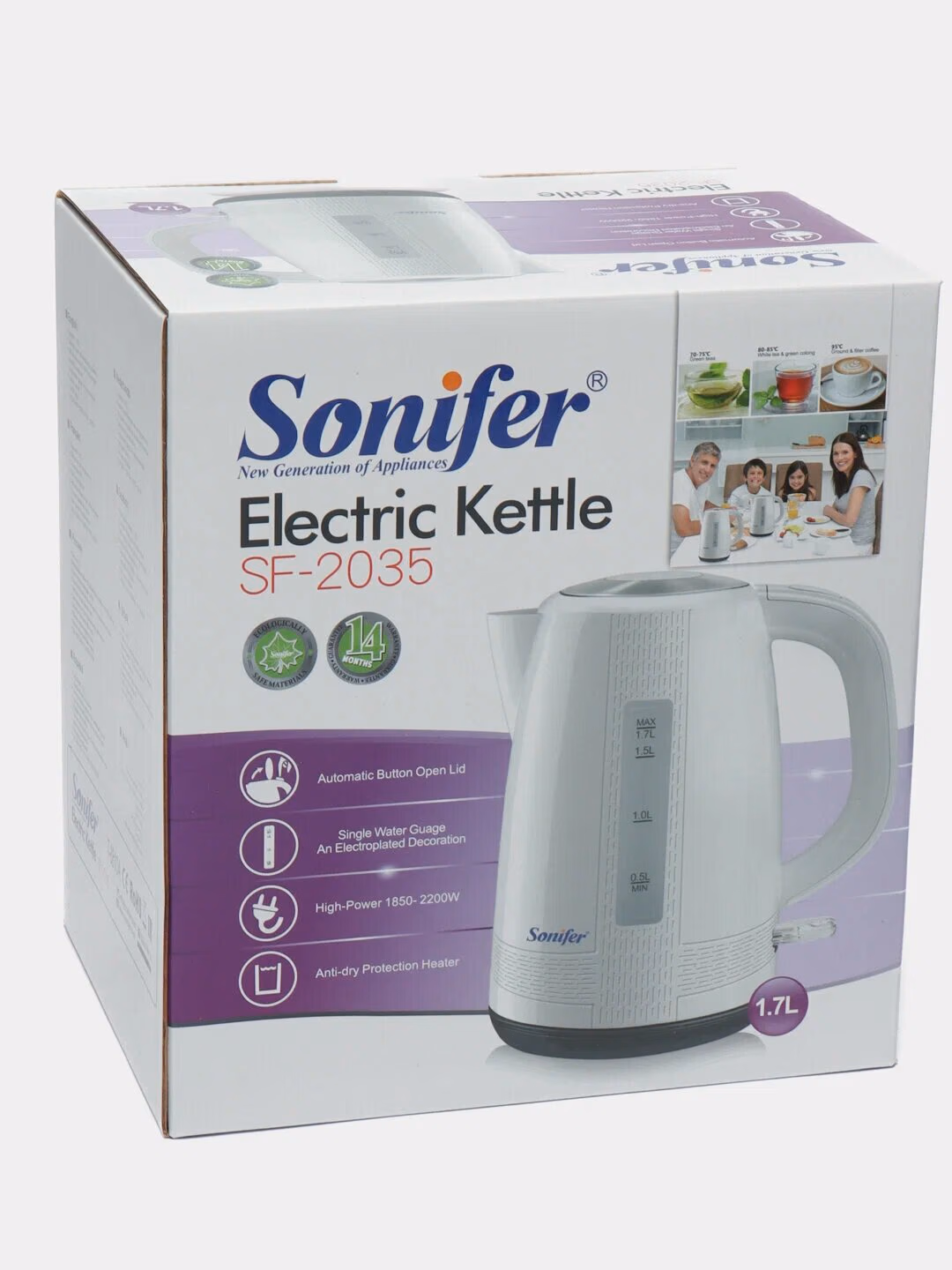 Электрический Elektr choynak Sonifer SF-2035, мощность 2200Вт, пластик, 1,7л - 2
