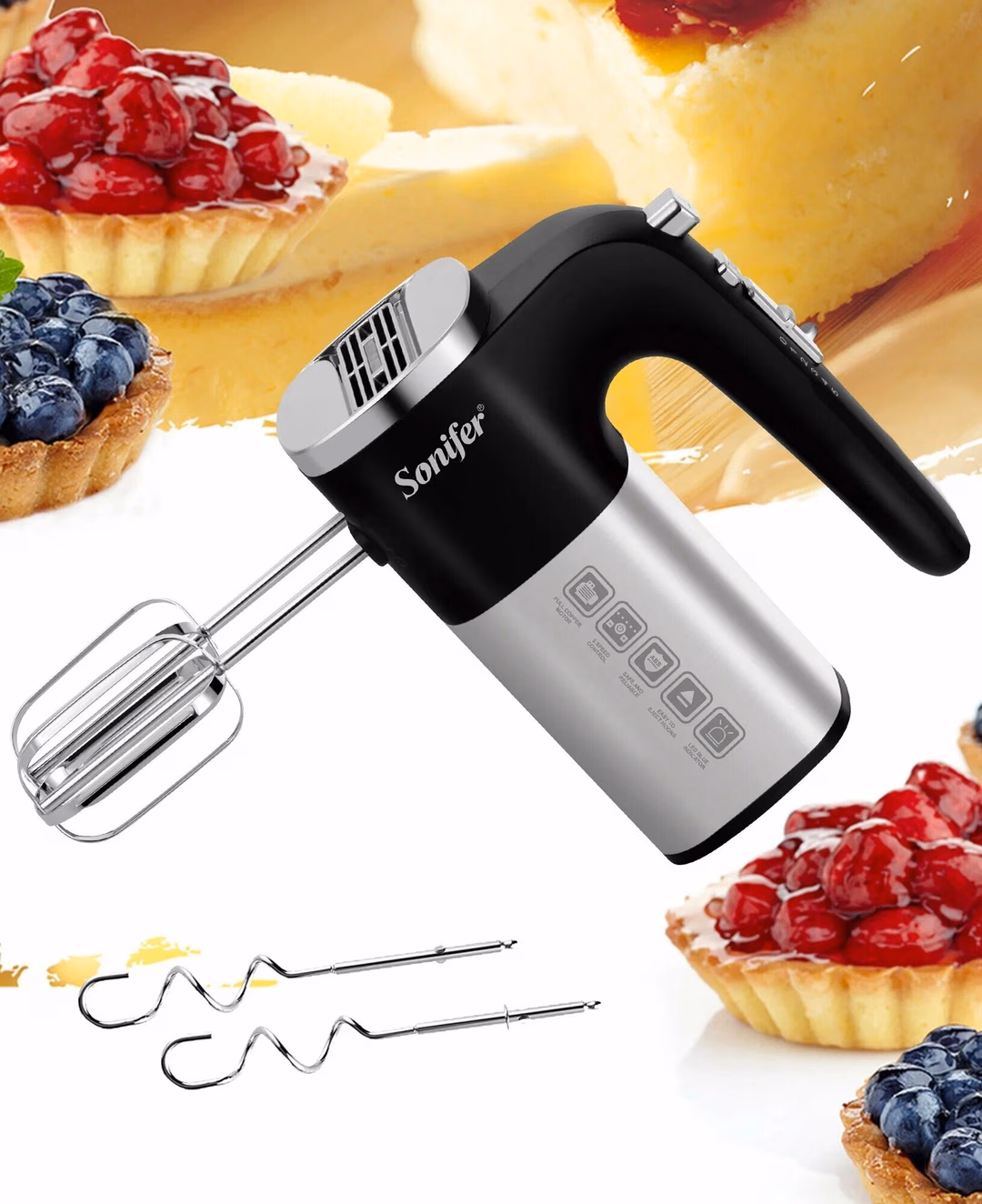 Qo'l mikseri Sonifer SF-7077, 500W, 5 скоростей, турборежим, импульсный режим, черный