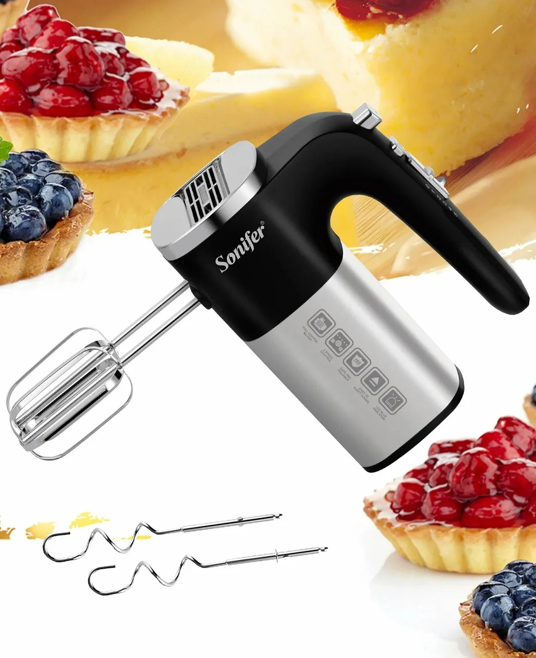 Qo'l mikseri Sonifer SF-7077, 500W, 5 скоростей, турборежим, импульсный режим, черный