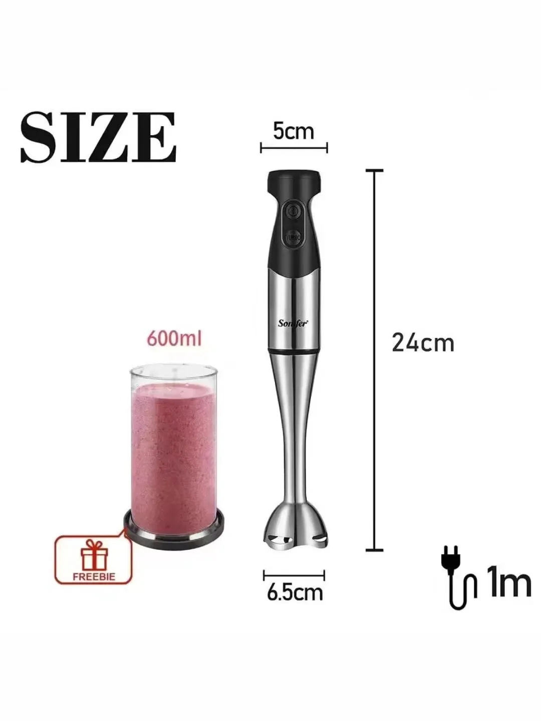 Qo'l blenderi Sonifer SF-8030, 0.6 л, 500 Вт турбо