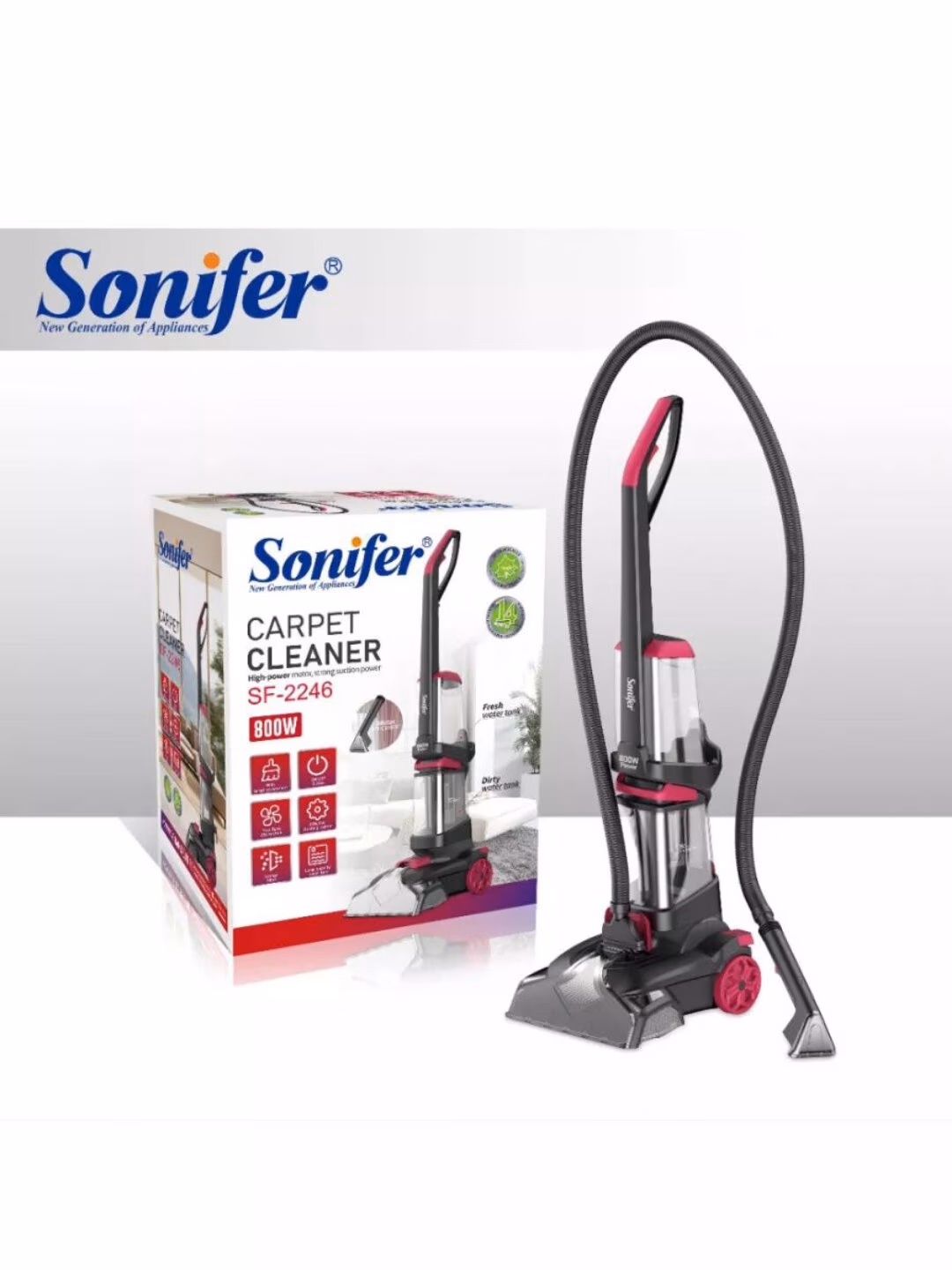Моющий пылесос Sonifer SF‑2246, глубокая чистка ковров и пола, мощное всасывание - 3