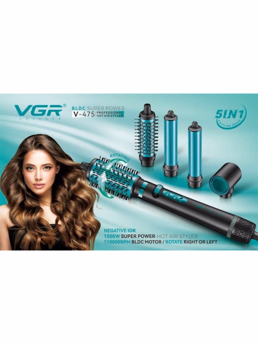 VGR V-475 ko'p funktsiyali stayler: fen-cho'tka, soch olish mashinasi, keramik, 1500W - 2