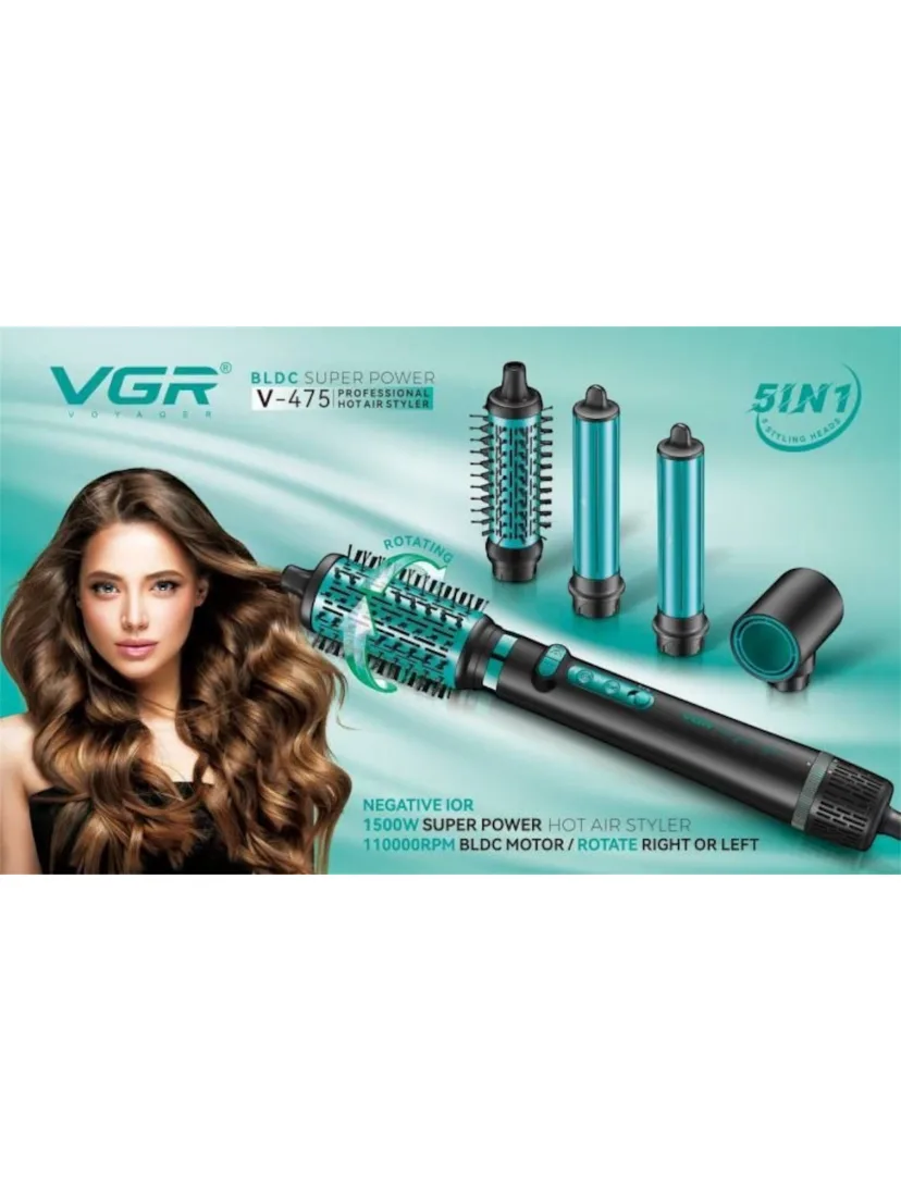 VGR V-475 ko'p funktsiyali stayler: fen-cho'tka, soch olish mashinasi, keramik, 1500W