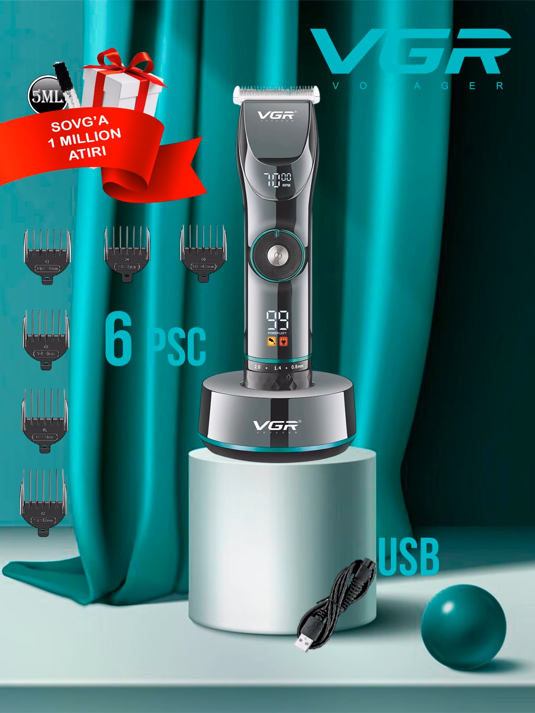 VGR V-256 Erkaklar uchun soch va soqol mashinkasi, 1200 mAh Li-Ion