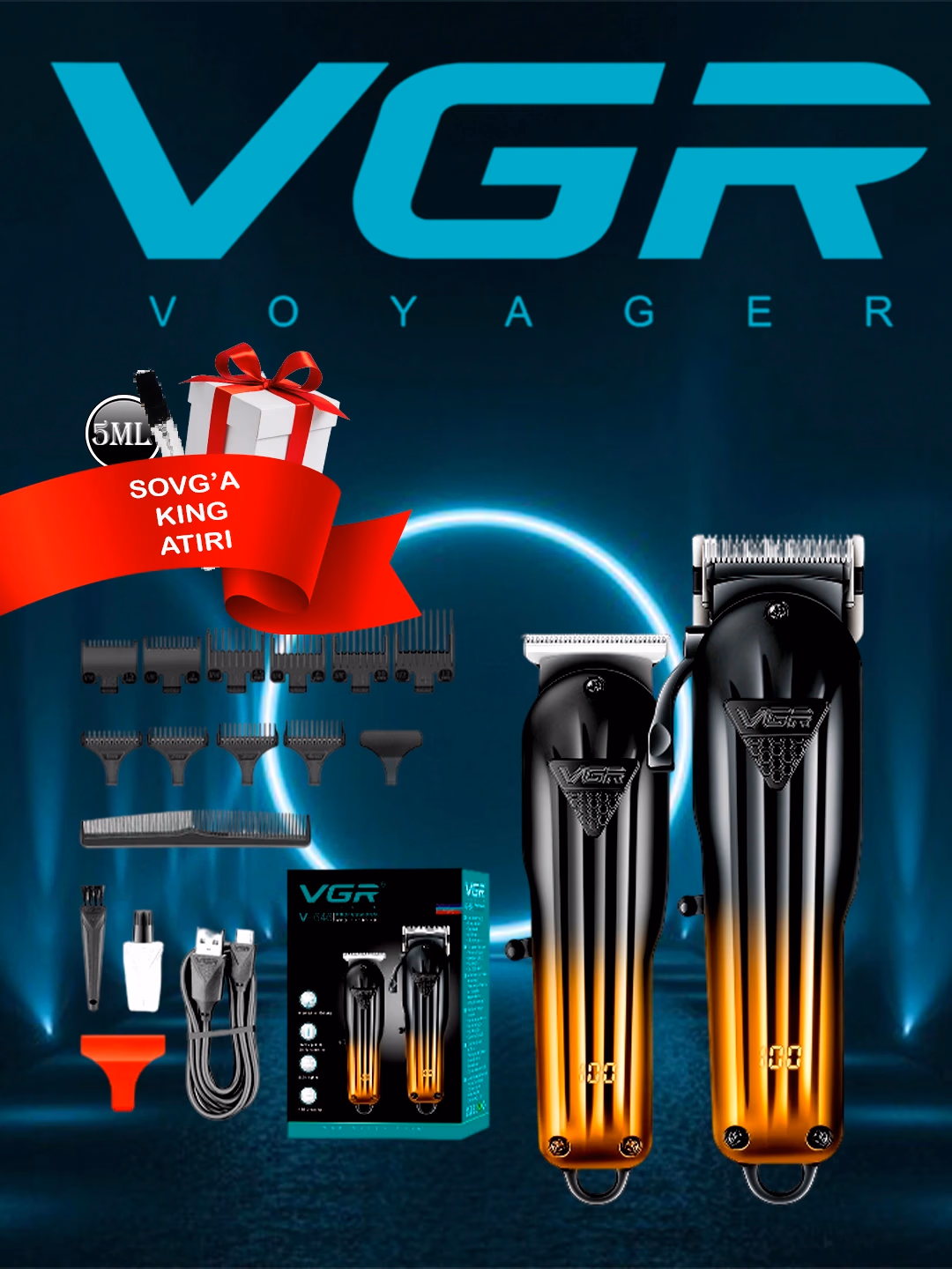 VGR V-646 Soch va soqol trimmeri, PCH po'lat pichoqli, 1200mAh batareya