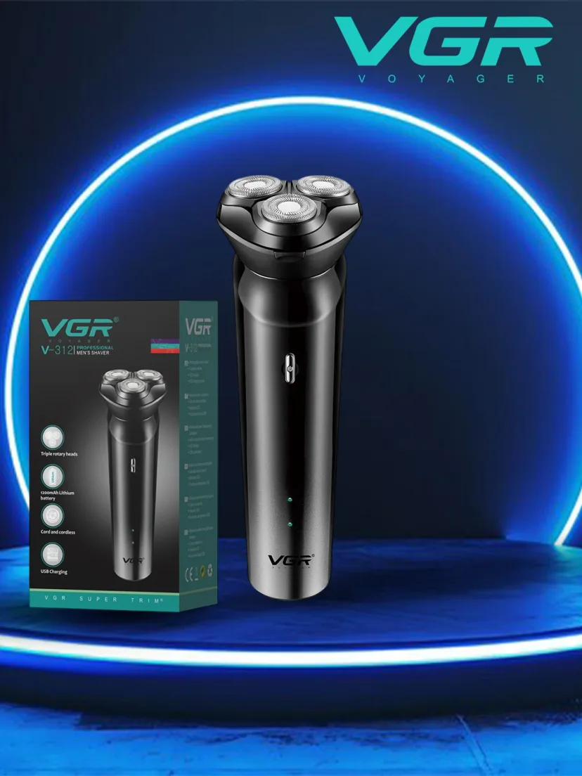 VGR V-312 Soqol olish mashinasi, zanglamaydigan po'lat pichoq, 600mAh batareya, 100 daqiqa ishlash