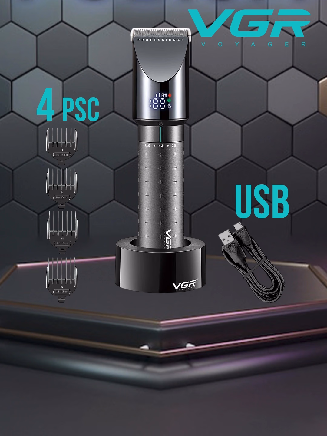 VGR V-698 soch va soqol mashinkasi, keramik pichoq, 2000mAh USB batareya