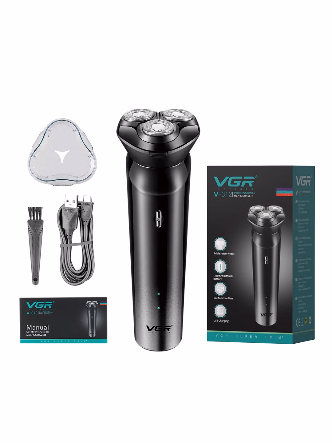 VGR V-312 Soqol olish mashinasi, zanglamaydigan po'lat pichoq, 600mAh batareya, 100 daqiqa ishlash - 2
