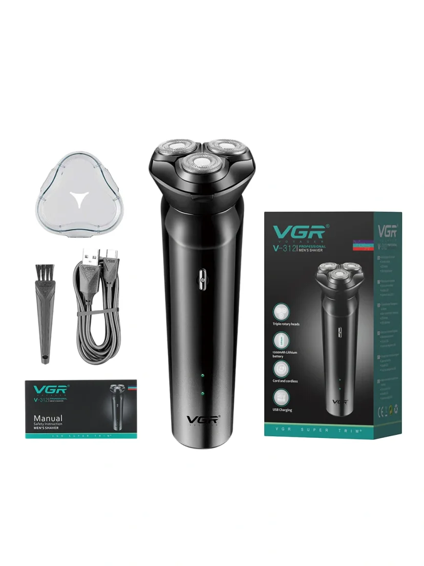 VGR V-312 Soqol olish mashinasi, zanglamaydigan po'lat pichoq, 600mAh batareya, 100 daqiqa ishlash