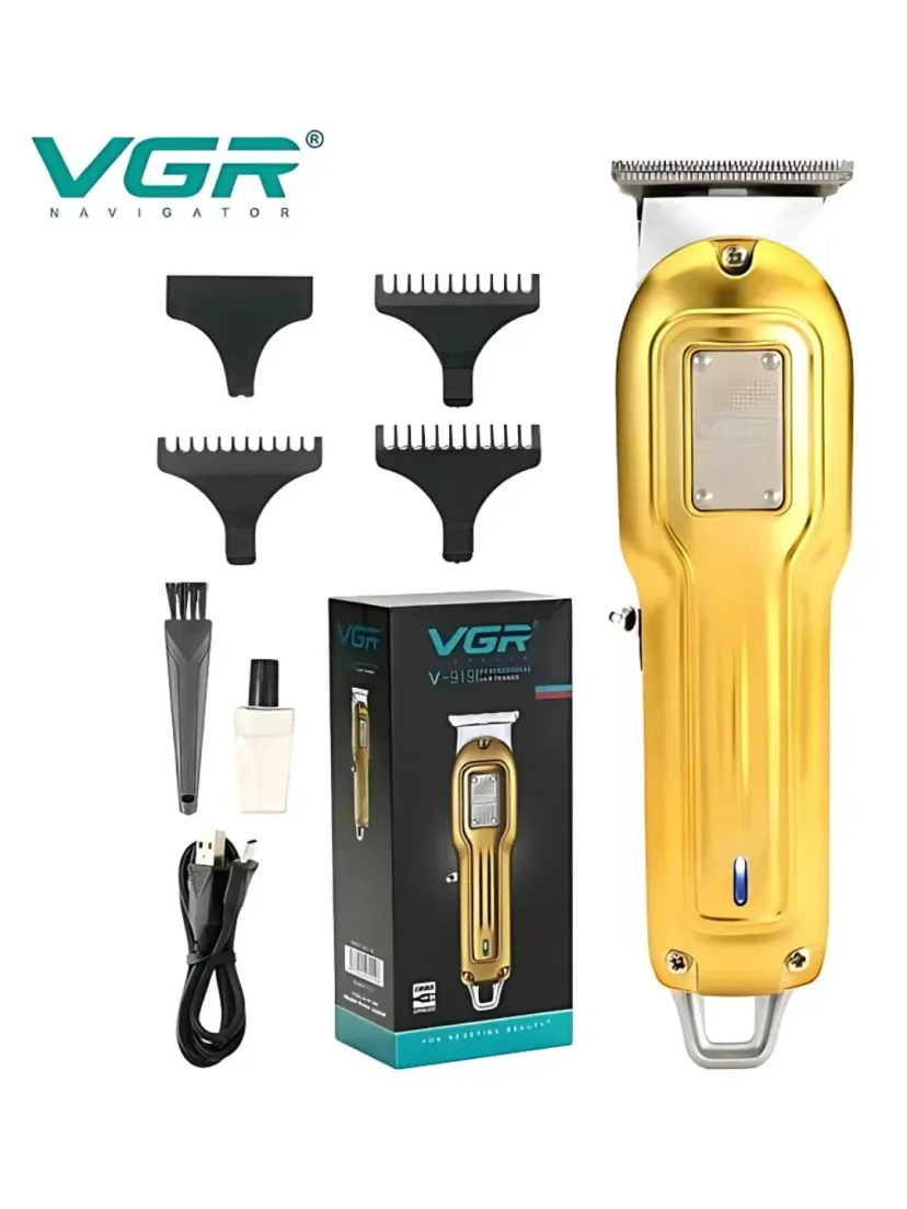 VGR V-919 Erkaklar uchun soqol va soch trimmeri — zanglamas pichoqli, USB shargas bilan