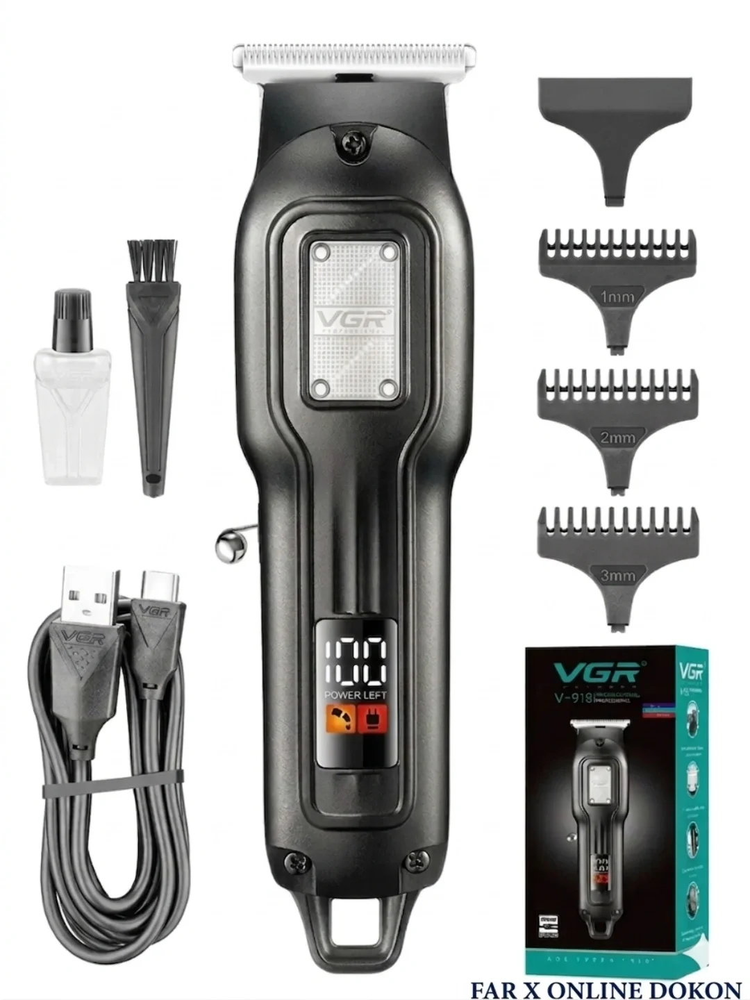 VGR V-918 trimmer: zanglamaydigan po'lat, USB, displey - Asosiy rasm