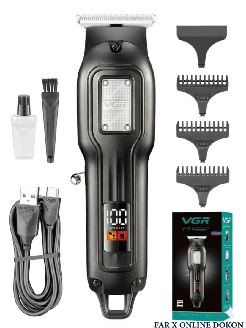 VGR V-918 trimmer: zanglamaydigan po'lat, USB, displey