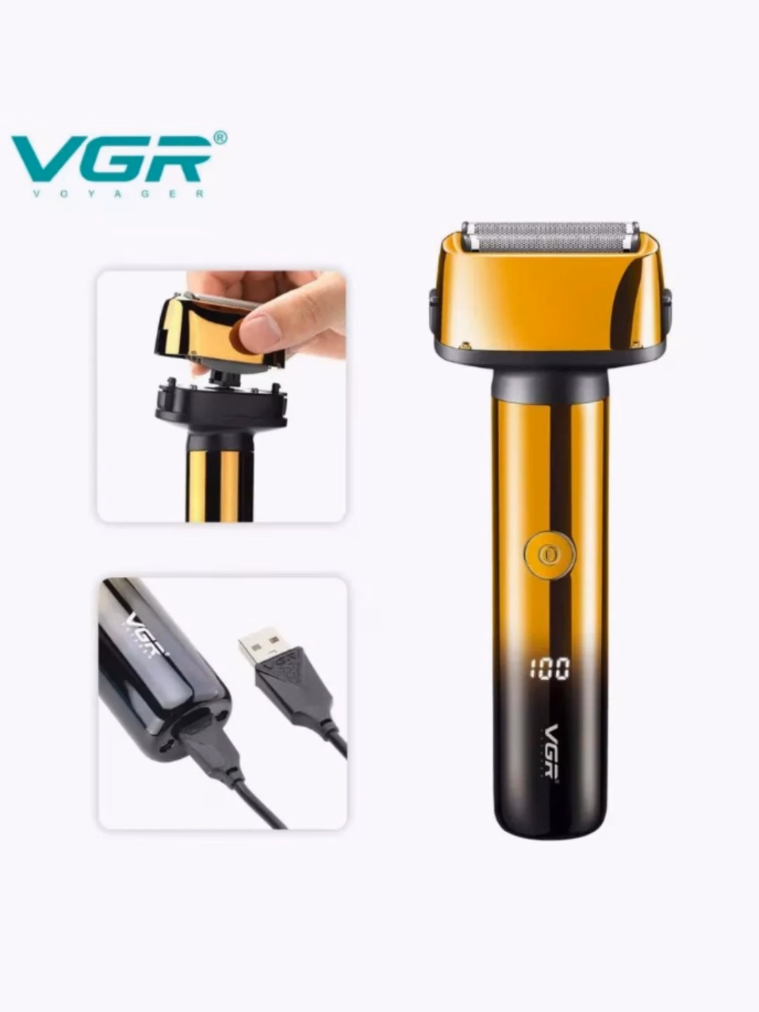 VGR V-367 Soqol uchun 3-v-1 elektr ustara, alyuminiy rangli, 120 min - 3