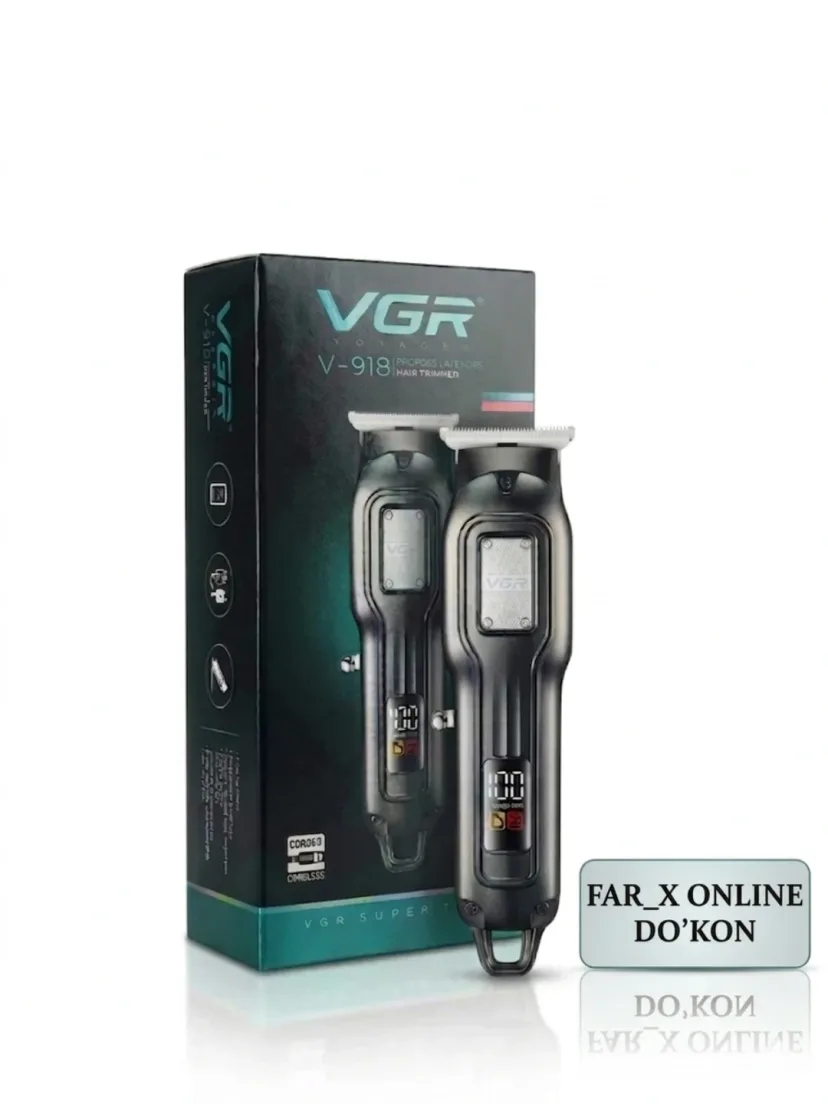 VGR V-918 trimmer: zanglamaydigan po'lat, USB, displey