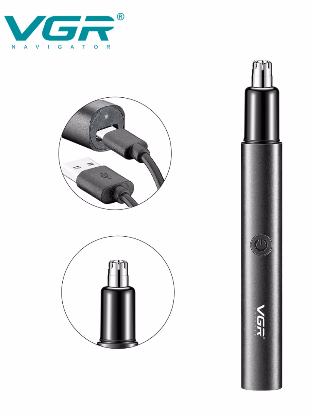 VGR V-615 Burun va Quloq Trimmeri, USB Quvvatlanadigan Zanglamas Po'lat - 2