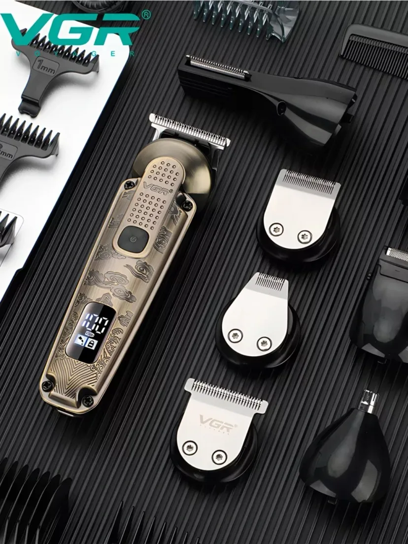 VGR V-103 professional soch mashinkasi, titan pichoqli 8-in-1 to'plam