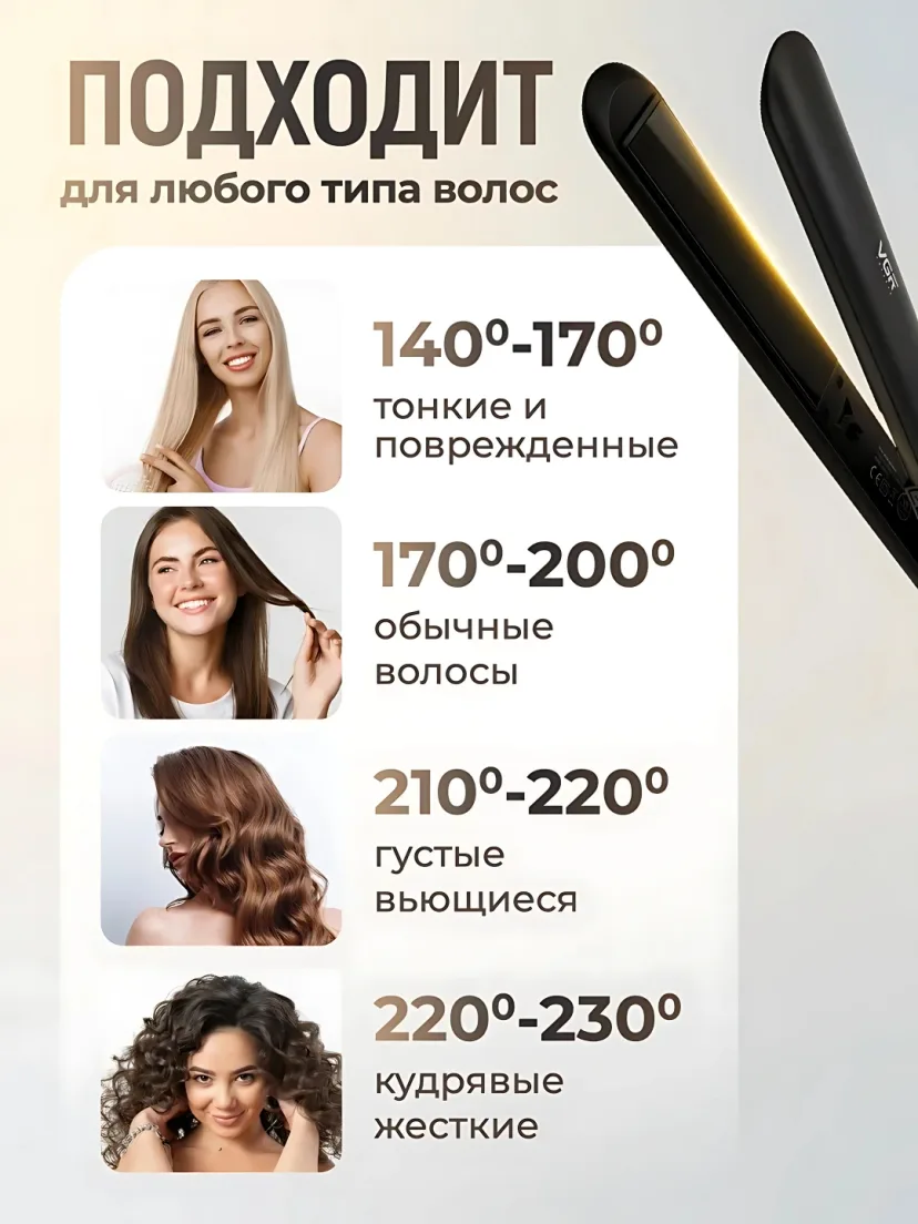 VGR V-515 soch to'g'rilagich: keramika plastina, 230°C gacha, LED displey bilan