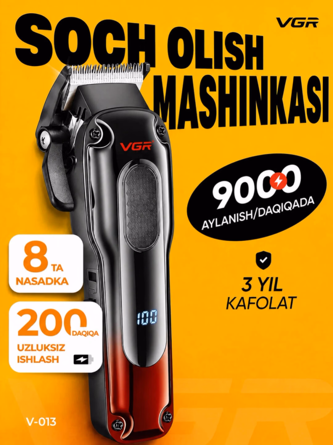 VGR V-013 Professional Soch Olish Mashinasi, 200 Dk Ishlash Muddati va Displayli - 3