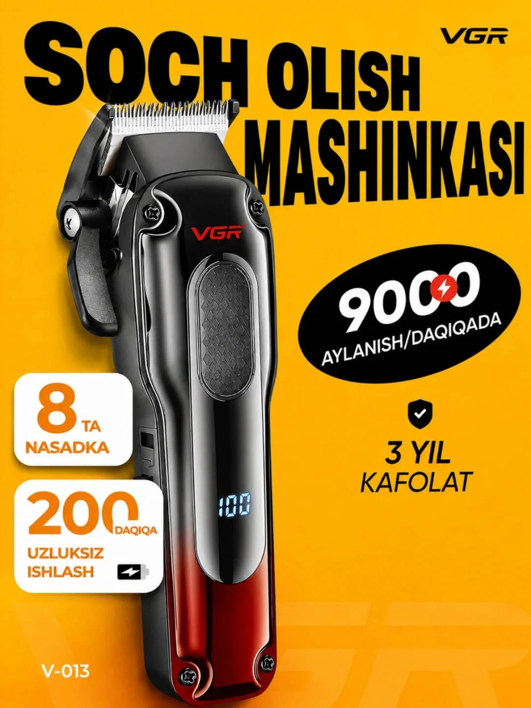 VGR V-013 Professional Soch Olish Mashinasi, 200 Dk Ishlash Muddati va Displayli - 3