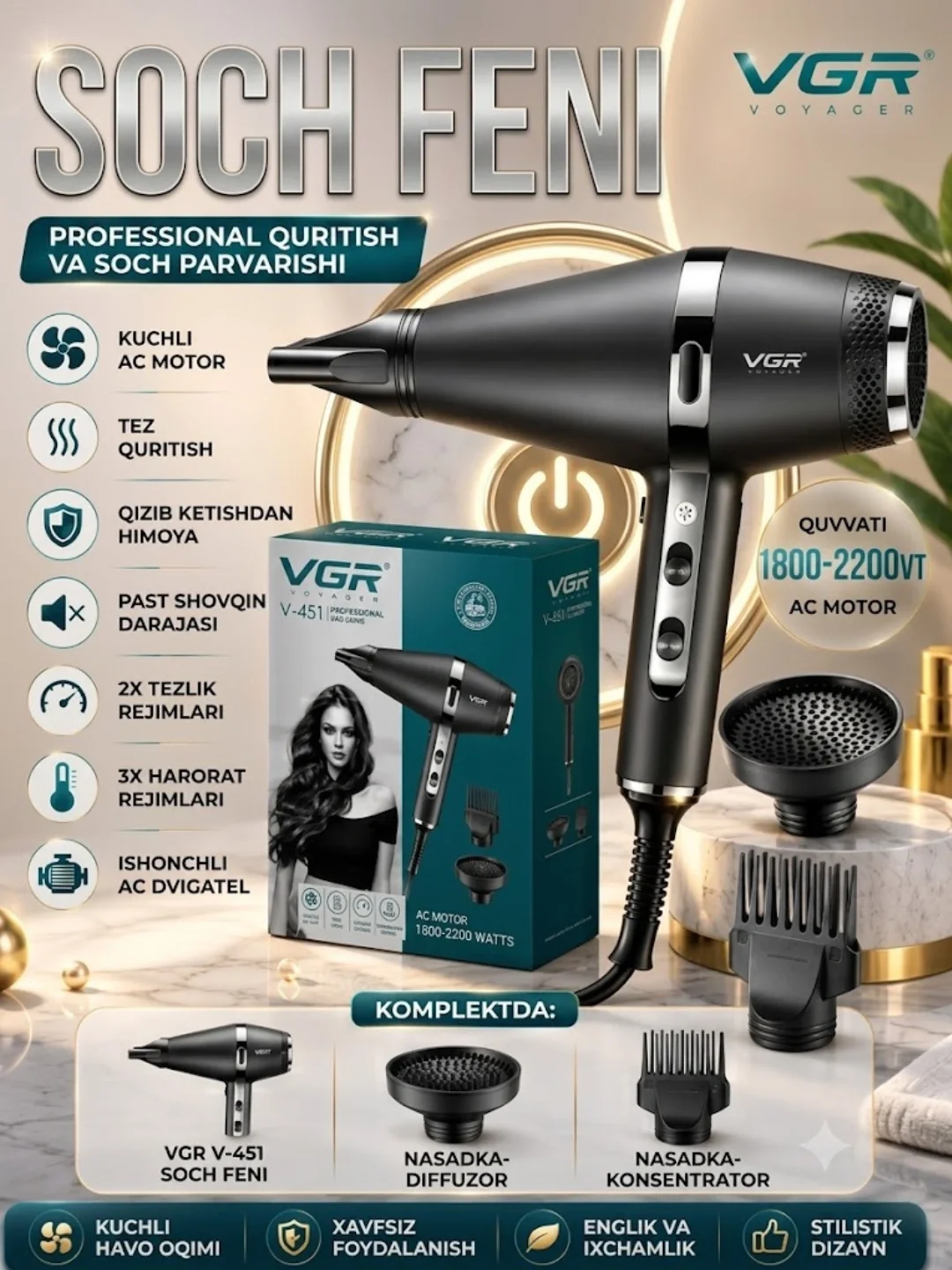 VGR V-451 Professional Soch Feni 2000W, Tez Quritish - Asosiy rasm