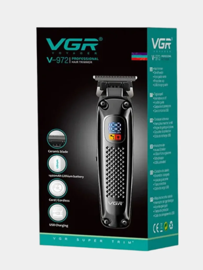 VGR V-972 Professional Soqol Trimmeri, Akkumulyatorli, Po'lat Pichoq