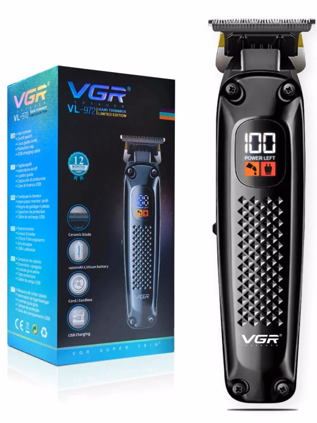 VGR V-972 Professional Soqol Trimmeri, Akkumulyatorli, Po'lat Pichoq - 6
